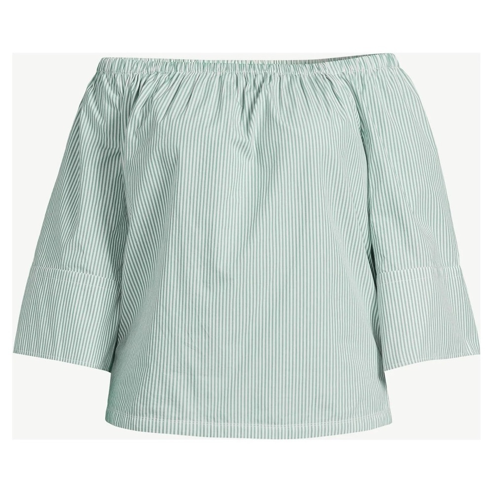 Free Assembly Top Cotton Green White Striped Off Shoulder Shirt Sz XXXL